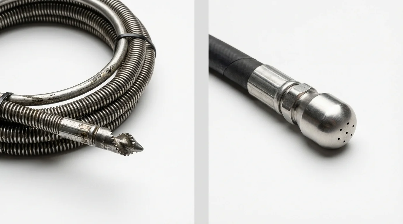 Drain snake cable and hydro jetting nozzle used for drain cleaning in Harrisburg, SD