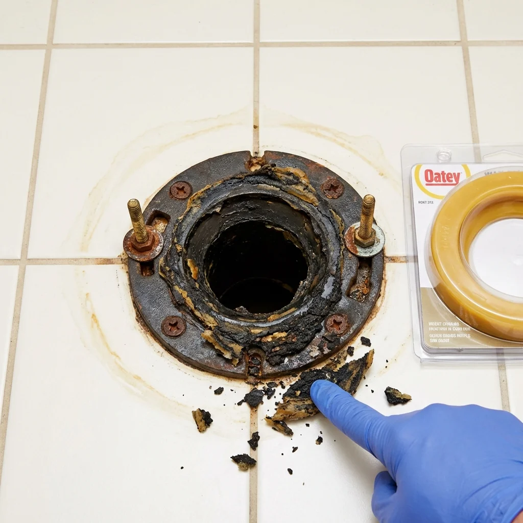 Failed wax ring showing water seepage at the base of a toilet in a Harrisburg, SD home